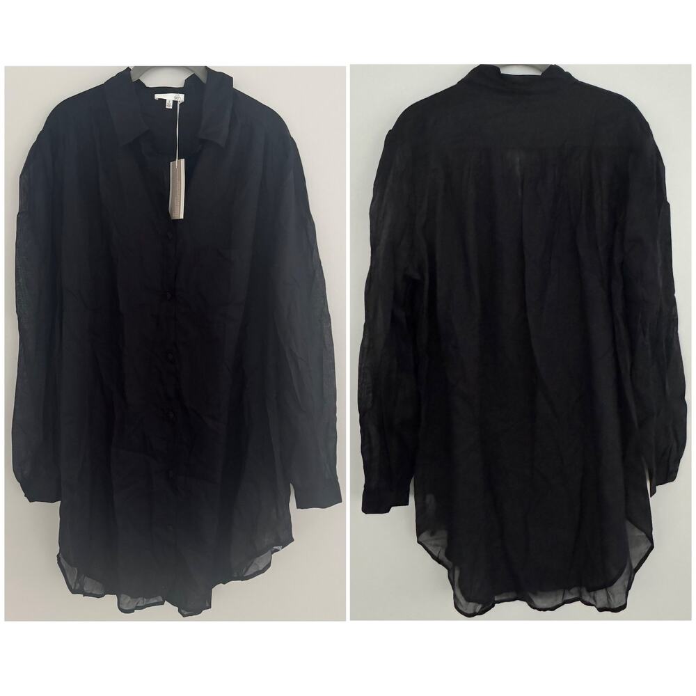 Skin Button Down Blouse/Coverup in Sheer Black